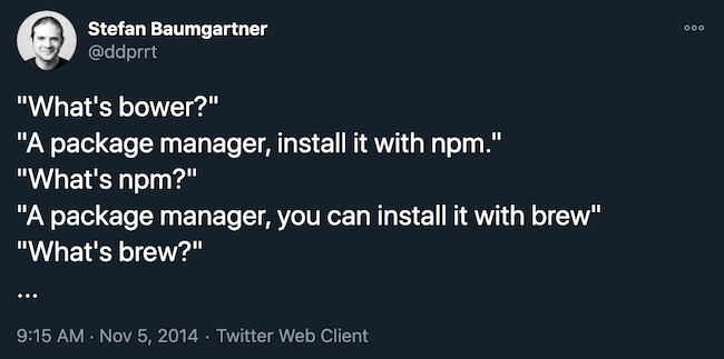 A tweet about package managers